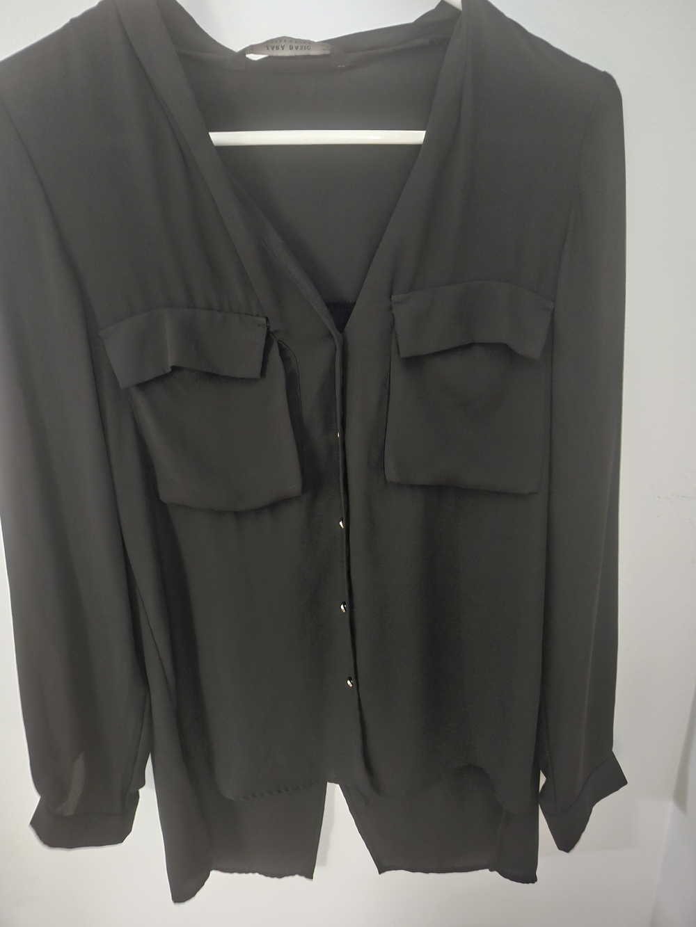 Zara Black Button-Front Women's Shirt with Chest Pockets